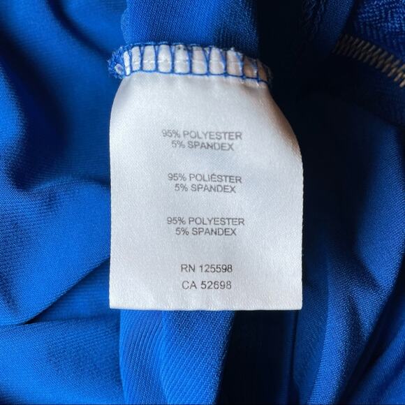 ELLEN TRACY RUCHED EXPOSED ZIPPER SPLICED / WRAP  V-NECK BRIGHT BLOUSE BLUE - M - Picture 4 of 5